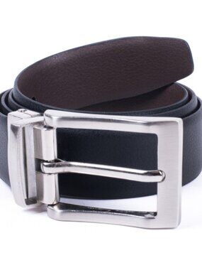 Mens Leather Belt - Reversible - Black/Brown - Silver Buckle - Size 40 - NWT